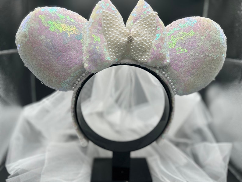 Handmade pearl and velvet mouse ear headband